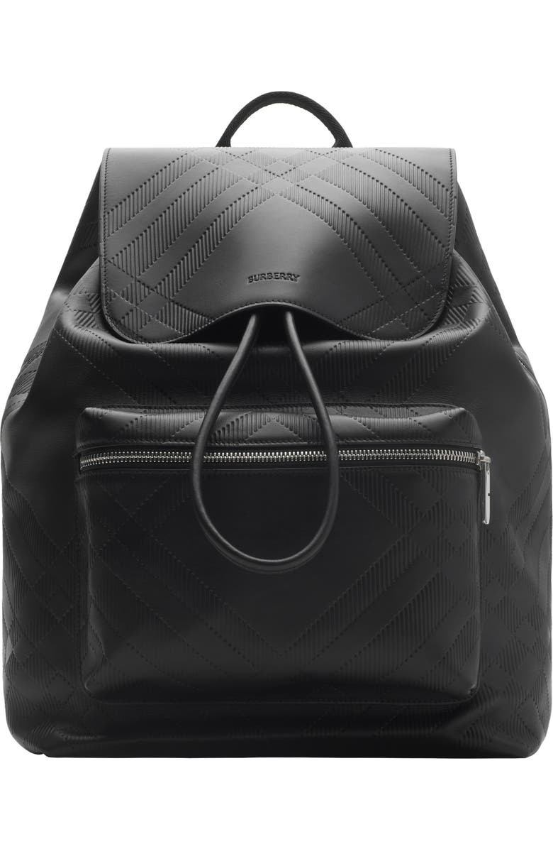 Burberry Embossed Check Backpack, Main, color, Black
