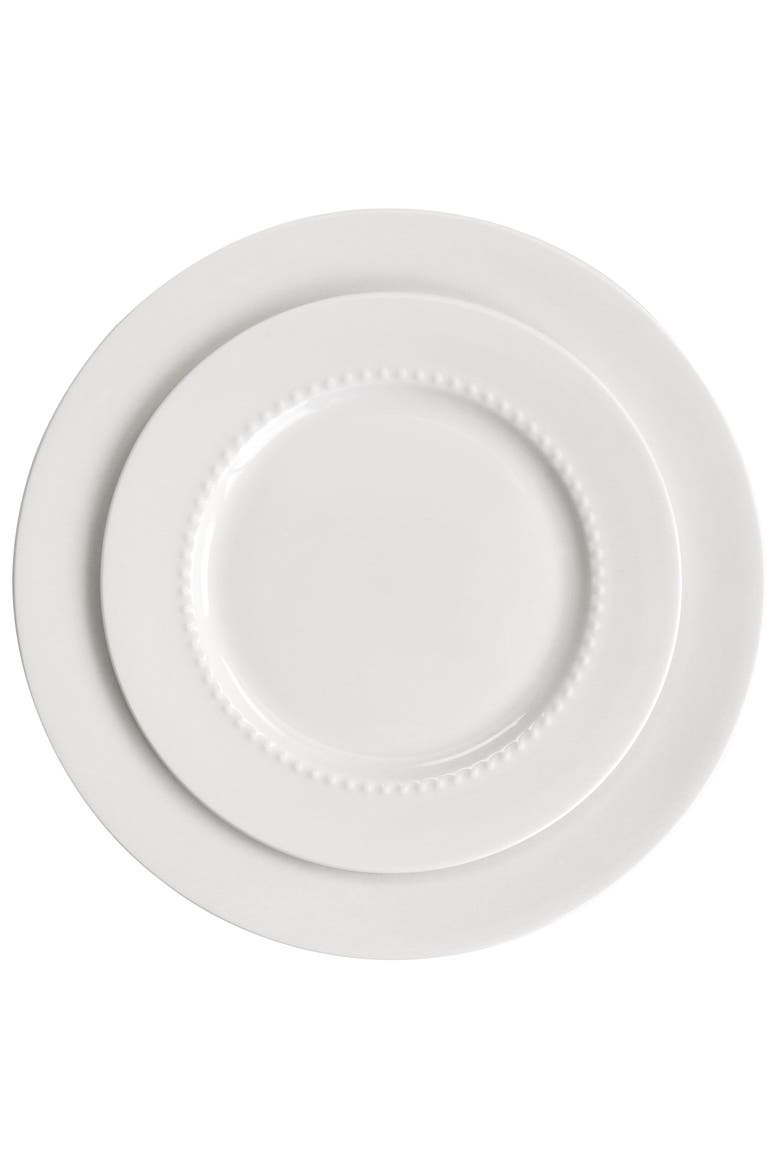 Embossed Bone China 16 Piece Double Bowl Dinnerware Set, Alternate, color, White