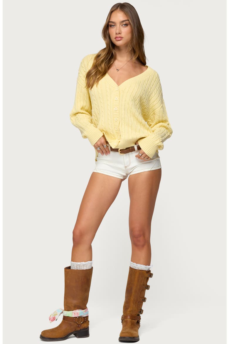 Francine Oversize Cable Cotton Cardigan, Alternate, color, YELLOW