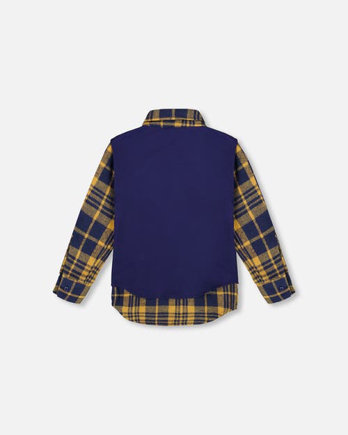 Deux Par Deux Long Sleeve Plaid Flannel Shirt With Solid Vest In Blue