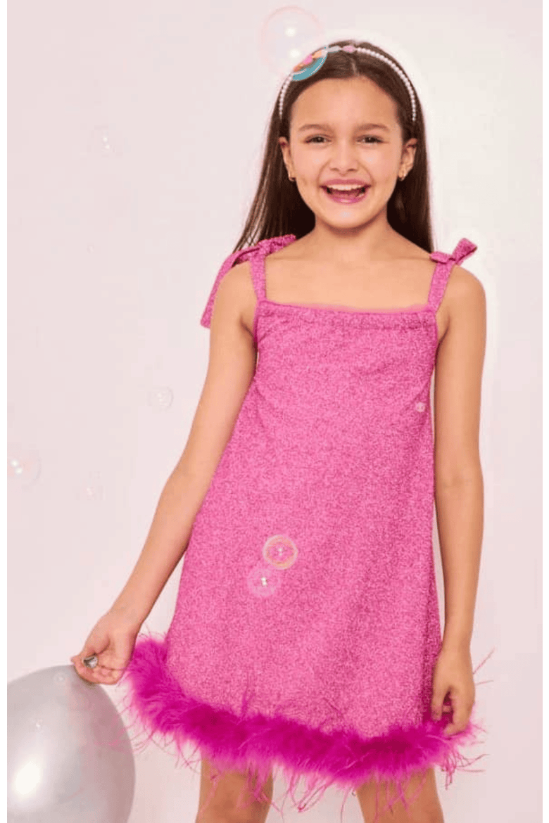 Metallic Feather Trim Dress, Alternate, color, Pink