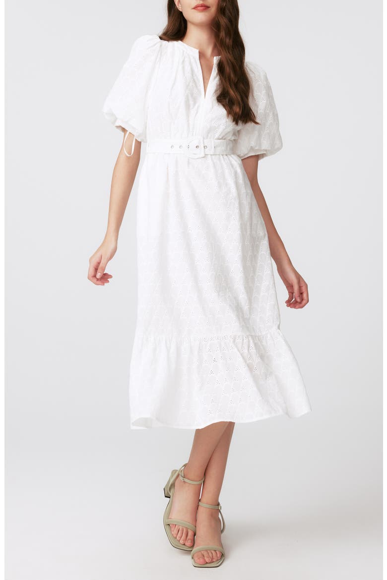 Polina Cotton Eyelet Midi Dress, Main, color, IVORY