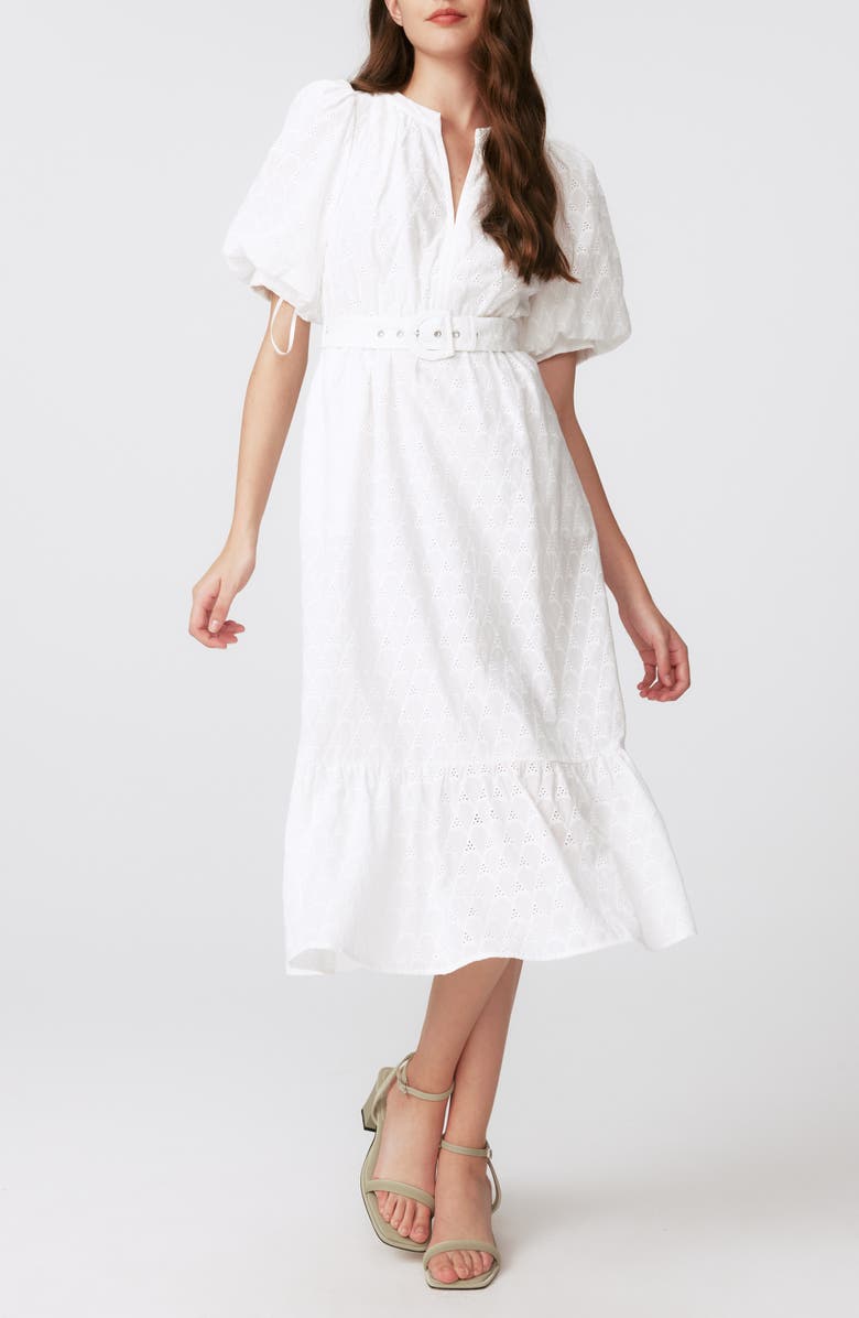Diane von Furstenberg Polina Cotton Eyelet Midi Dress, Main, color, 