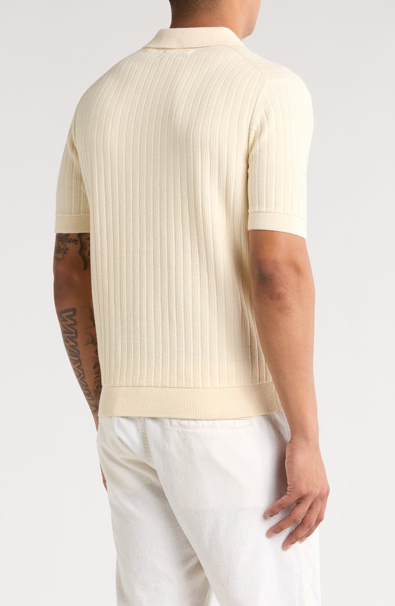 DENIM AND FLOWER Ribbed Cotton Polo Sweater, Alternate, color, Cream