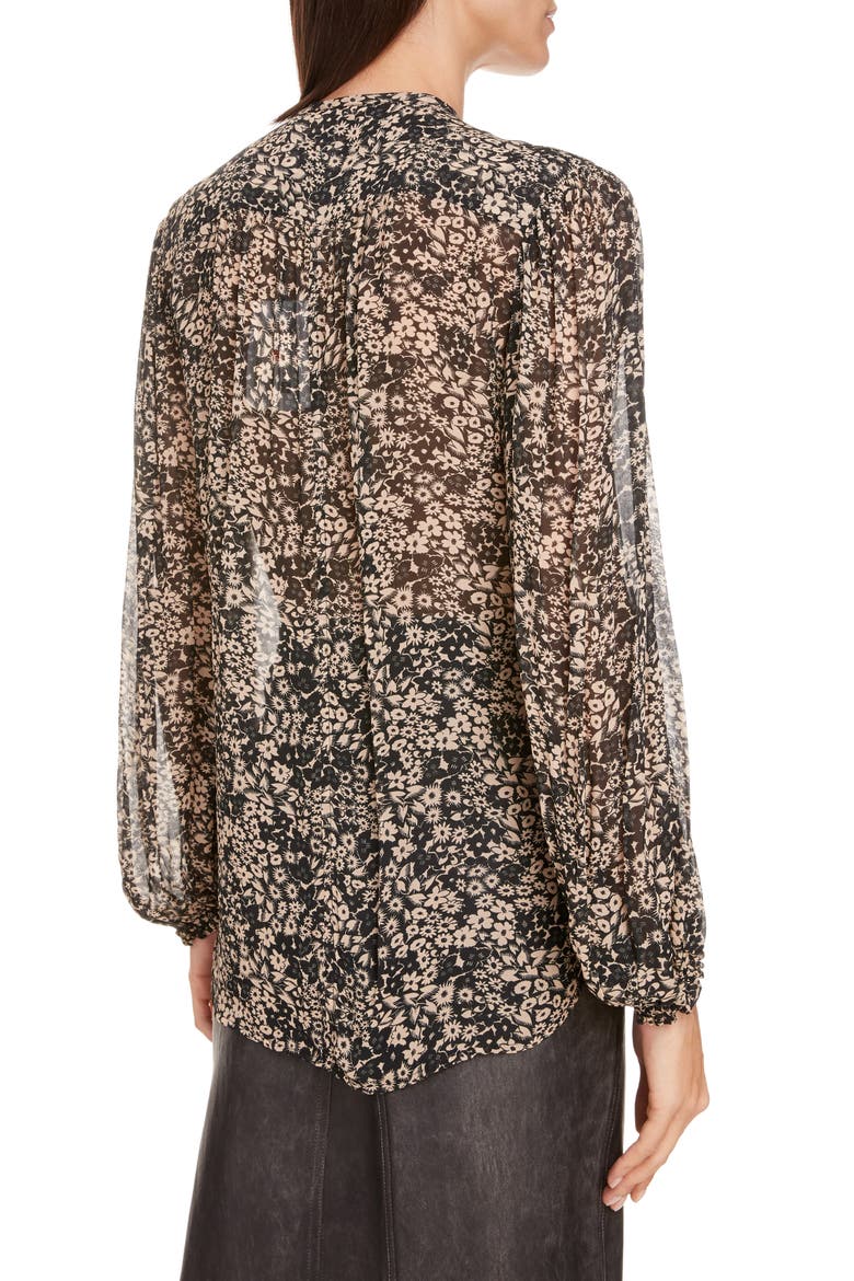 Nastia Floral Print Pleated Blouse, Alternate, color, BLACK