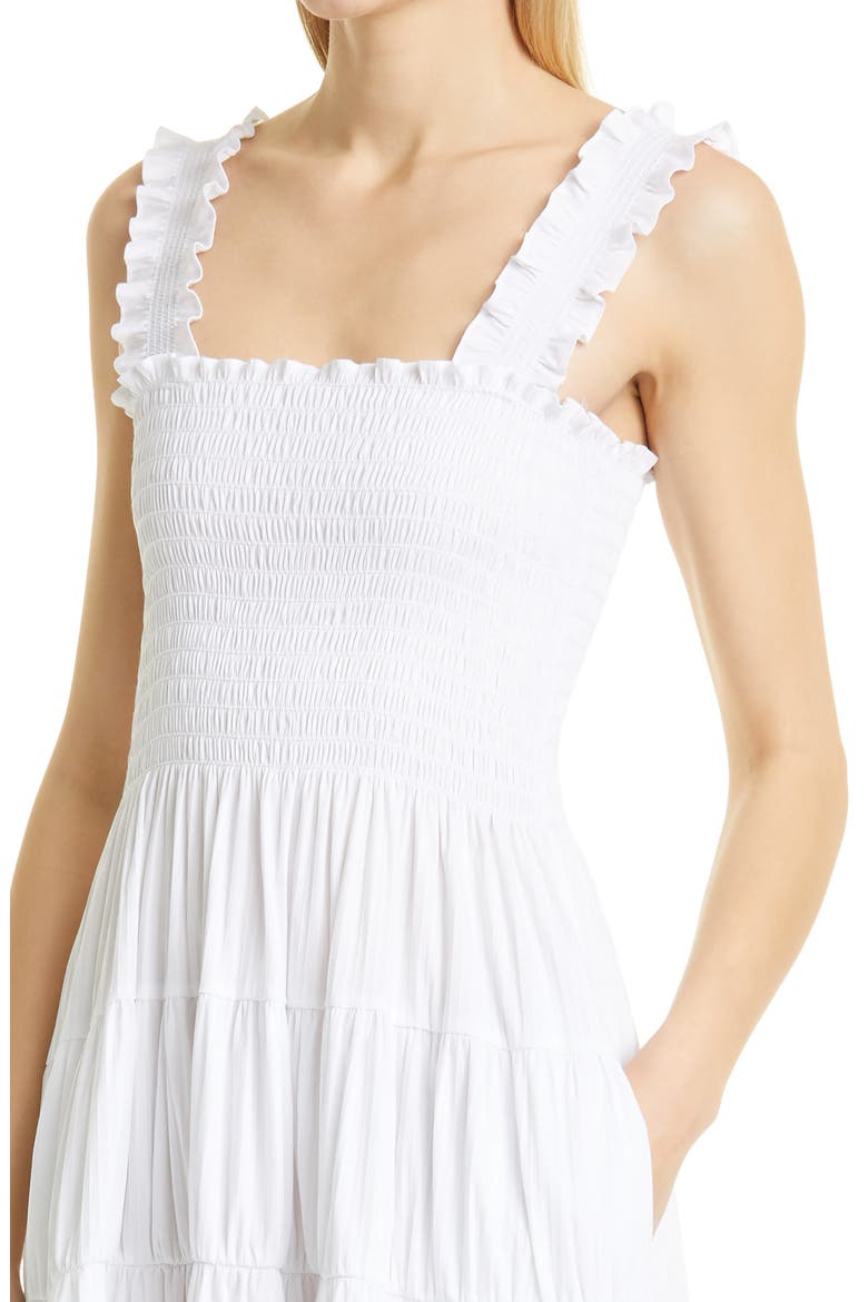 Smocked Cotton Blend Midi Dress, Alternate, color, WHITE
