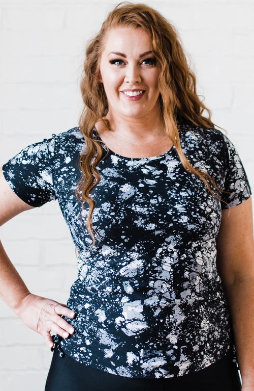 Calypsa Plus Size Short Sleeve Adele Swim Top In Blue