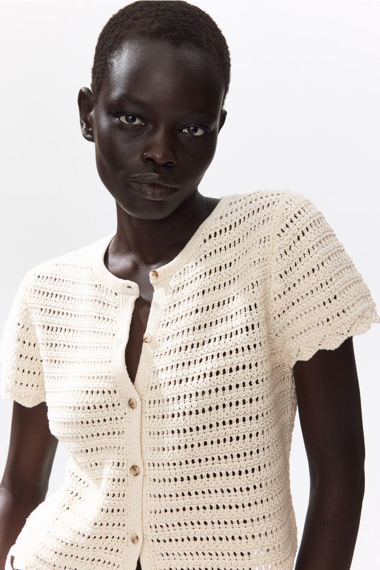 Pointelle-knit Cardigan, Main, color, Cream