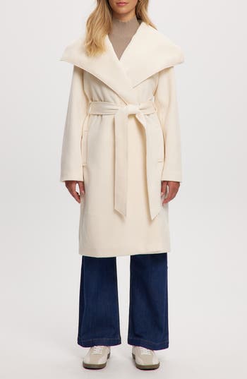 Noize Lena Belted Wrap Coat In Off White