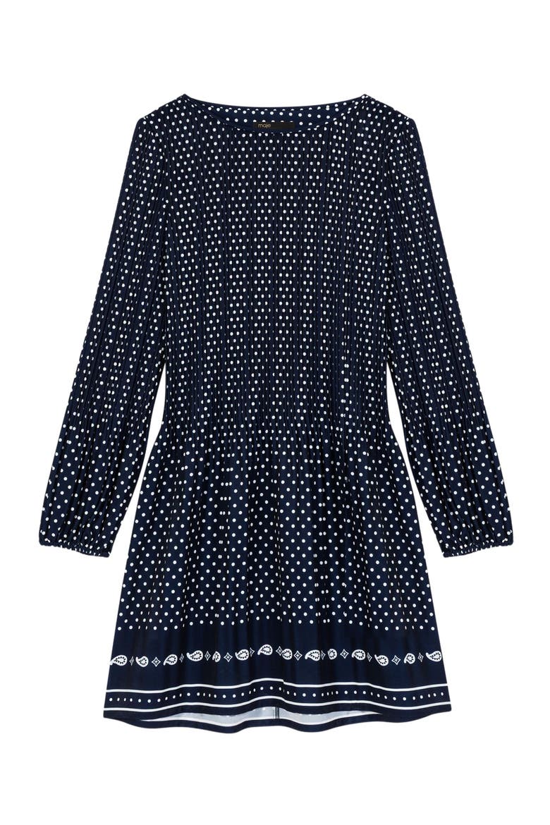 Patterned pleated dress, Alternate, color, Navy dot bandana print