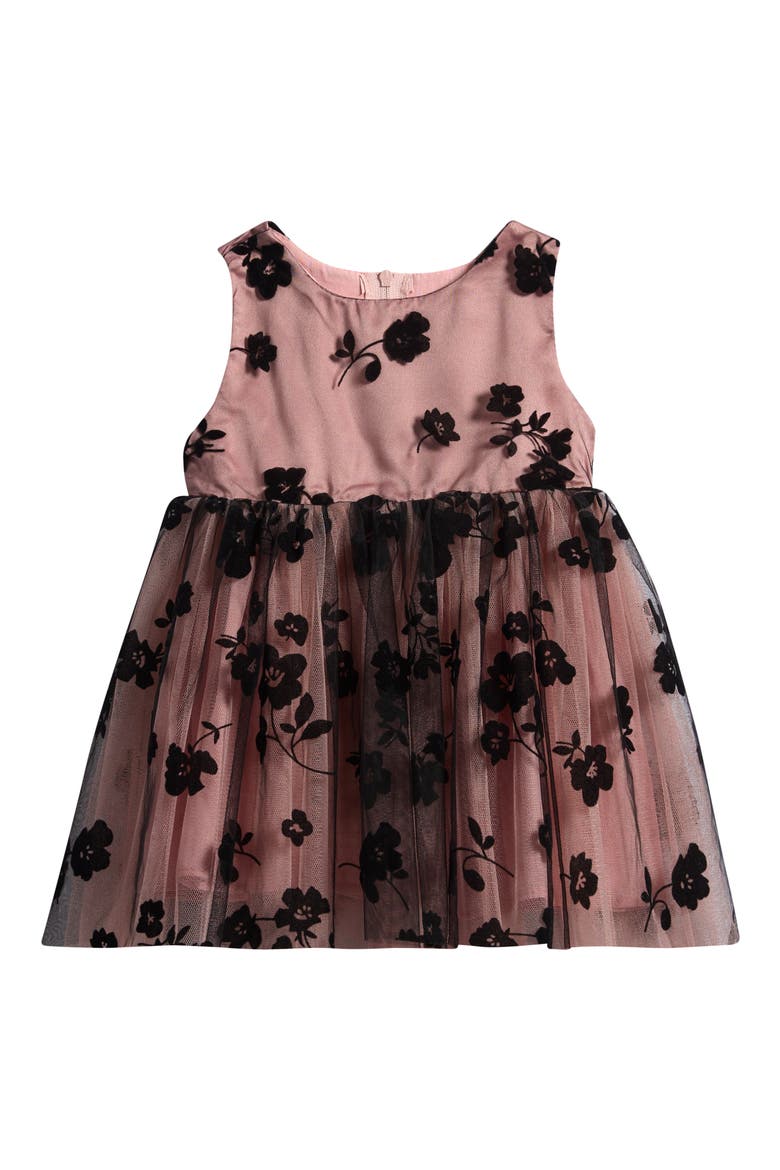 Flocked Floral Overlay Tulle Dress, Main, color, PEACH