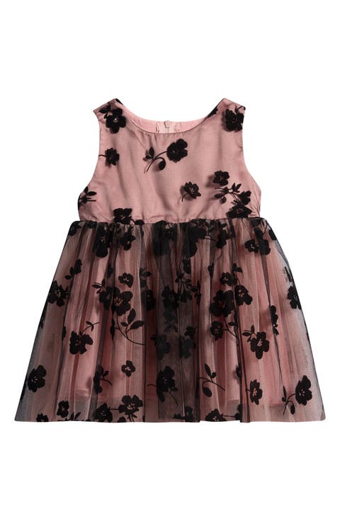 Flocked Floral Overlay Tulle Dress (Baby)