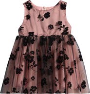 Popatu Flocked Floral Overlay Tulle Dress