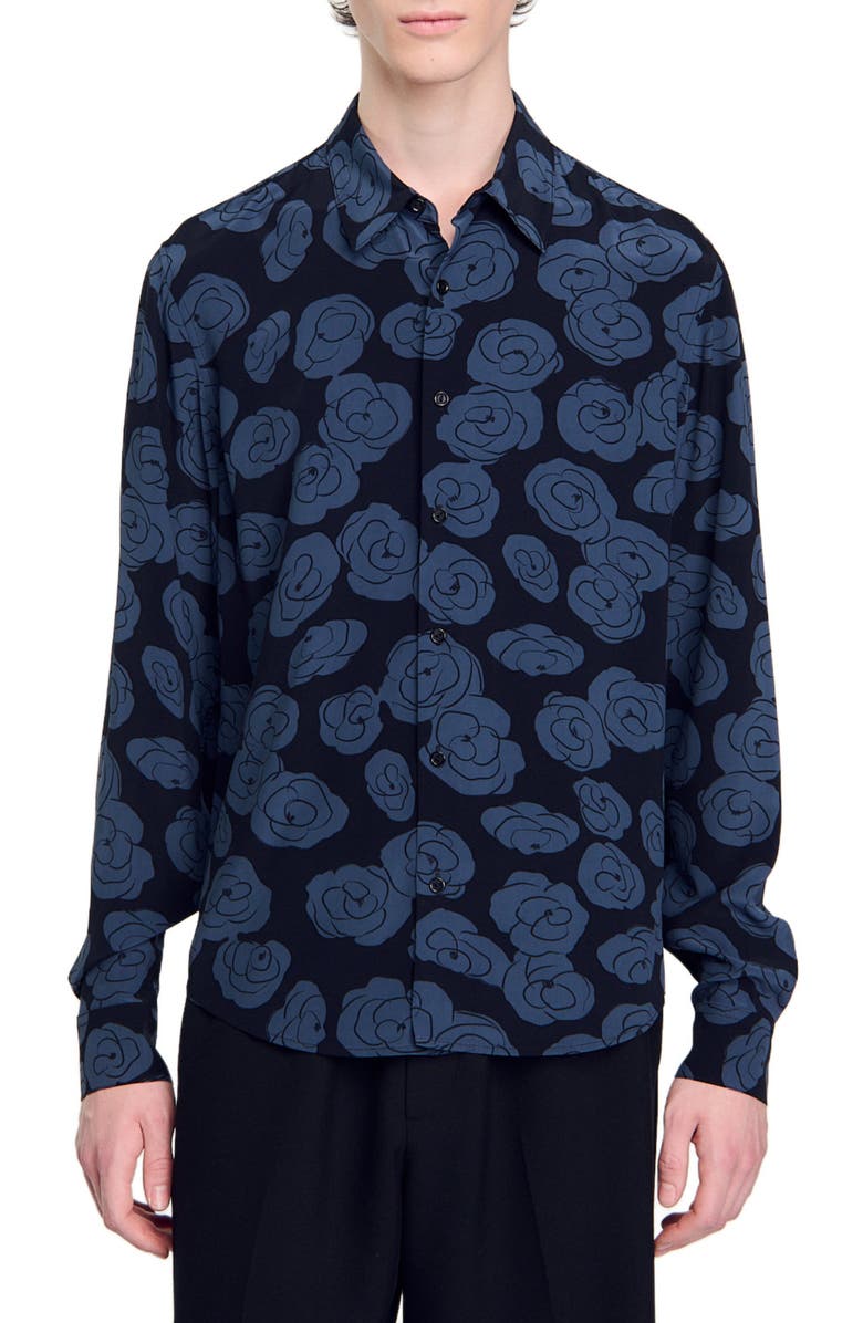 SANDRO Camellia motif shirt, Main, color, 