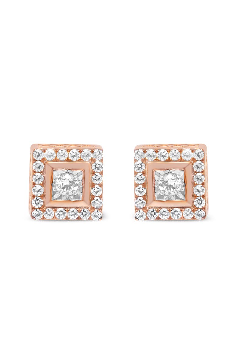 Haus of Brilliance 14K Rose Gold Plated Silver 1/2 Ct Diamond Halo Square-Shaped Frame Stud Earring, Alternate, color, Pink