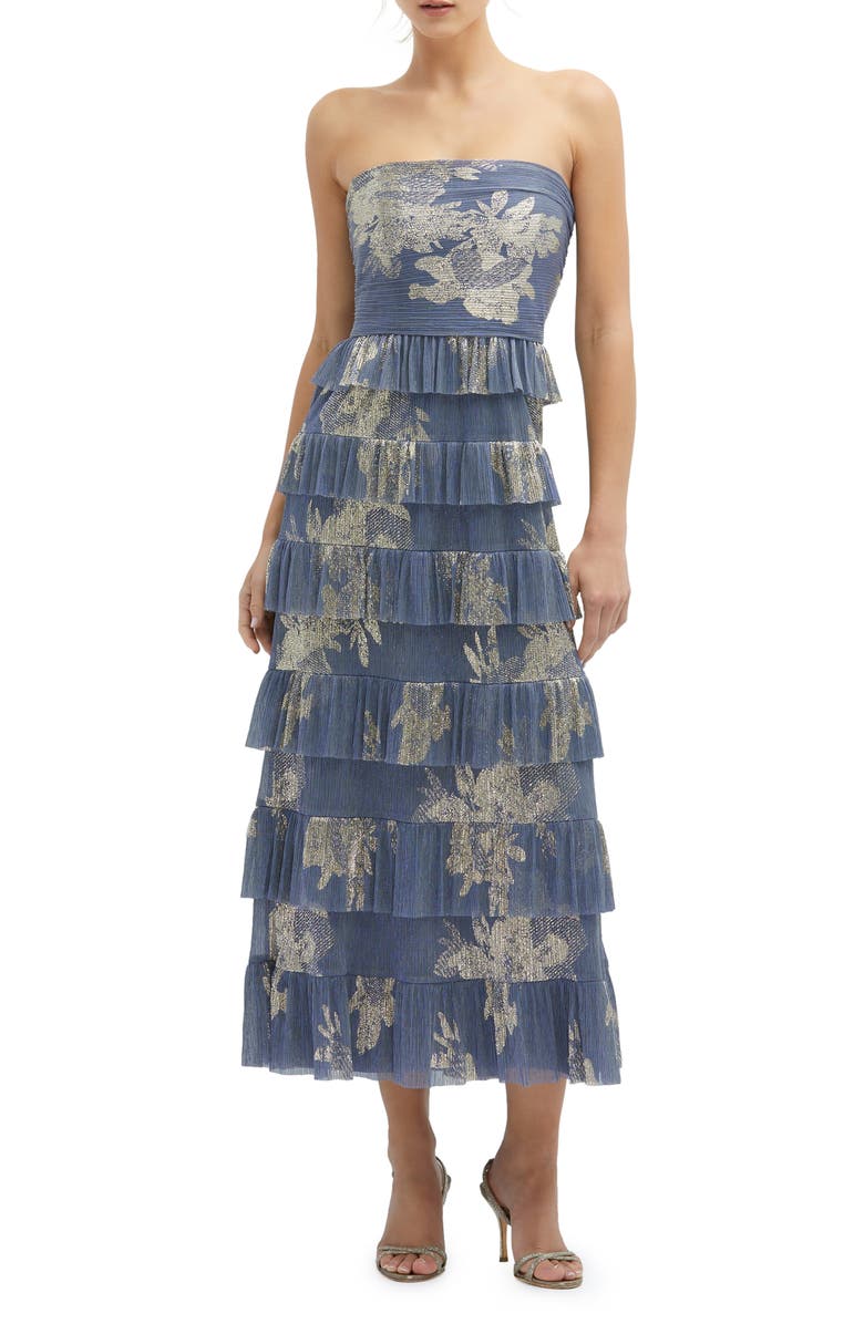 After Six Floral Print Ruffle Strapless Dress, Main, color,