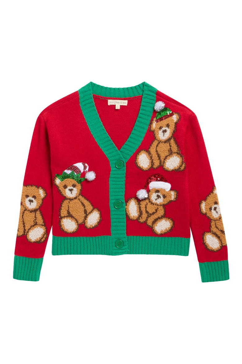 Kids' Elf Bear Cardigan, Main, color, RED