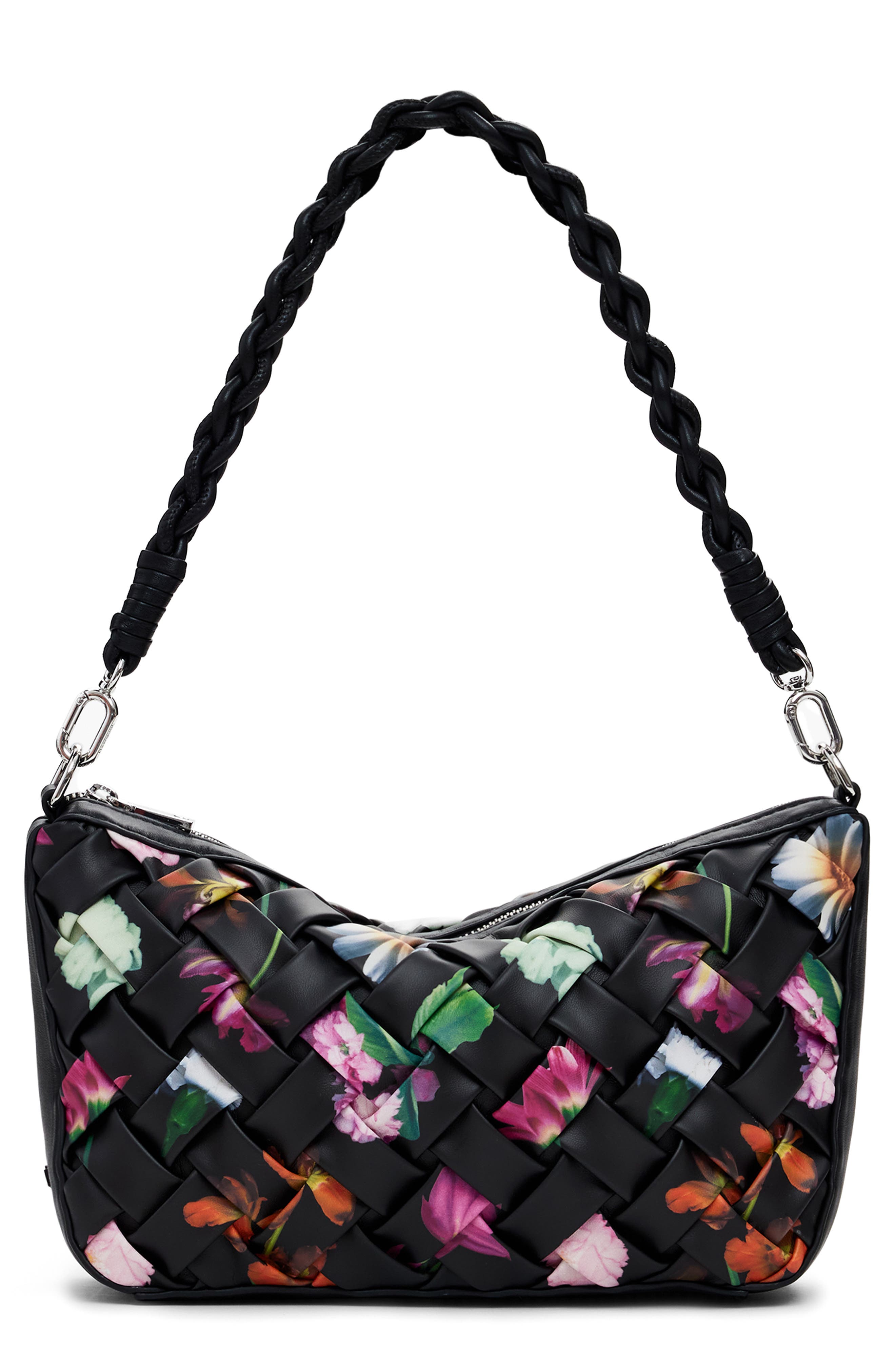 Desigual Floral Woven Shoulder Bag, Main, color, 