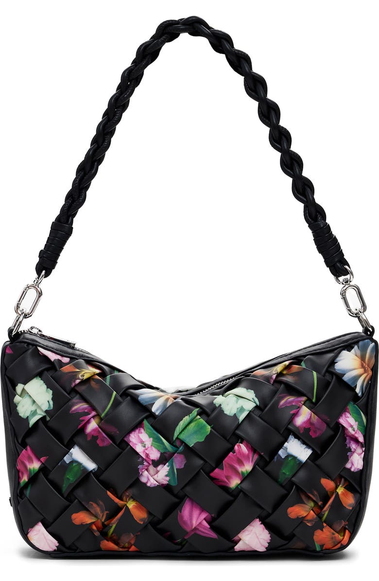 Desigual Floral Woven Shoulder Bag, Main, color, Black