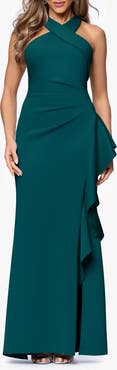 Xscape Evenings Ruffle Scuba Knit Gown