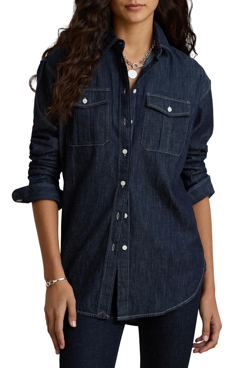 Durrell Cotton Button-Up Shirt, Main, color, BLUE