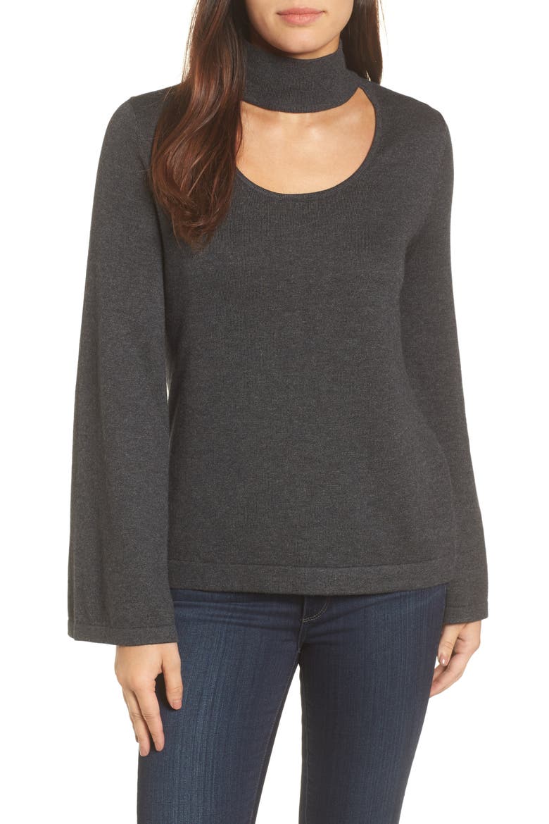 Bell Sleeve Choker Neck Sweater, Main, color, MEDIUM HEATHER GREY