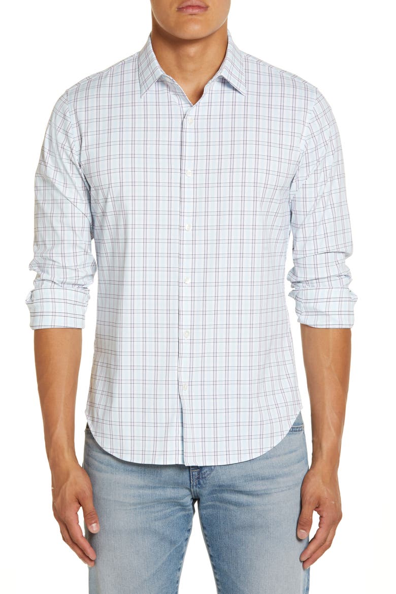 Tech Slim Fit Check Button-Up Shirt, Main, color, COLLINS PLAID - PINK ORCHID