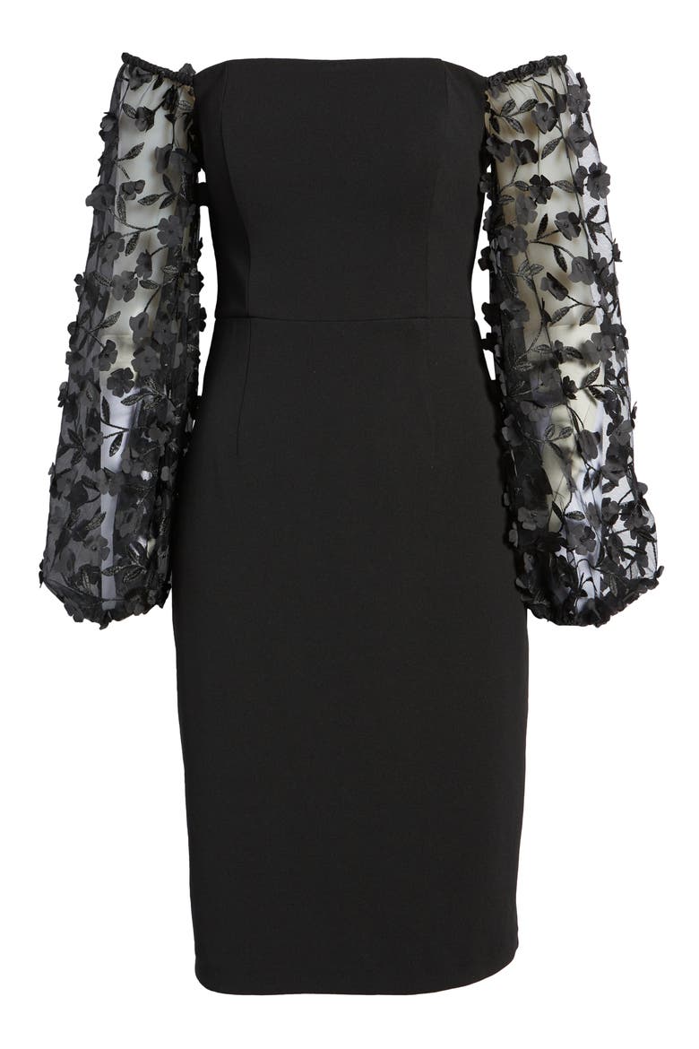Off the Shoulder Balloon Long Sleeve Dress, Alternate, color, BLACK