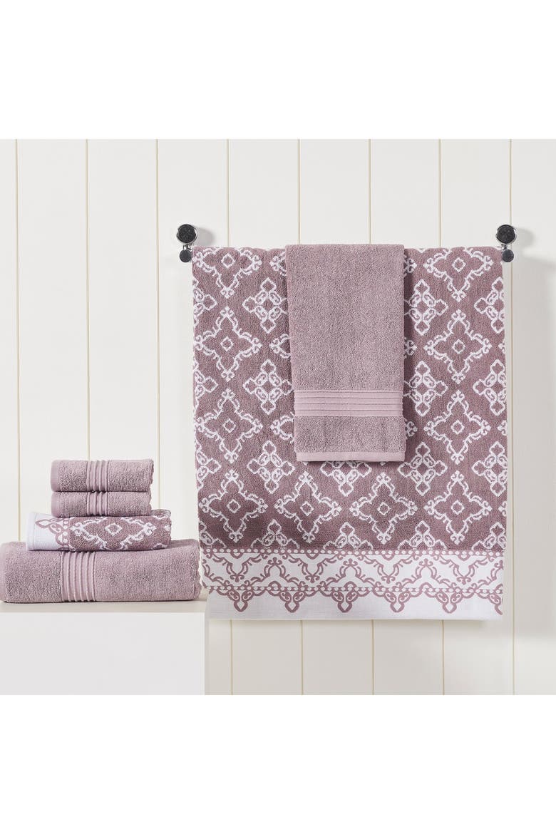 Yarn Dyed Jacquard/Solid Towel 6-Piece Set - Charlize Stone, Alternate, color, ORCHID