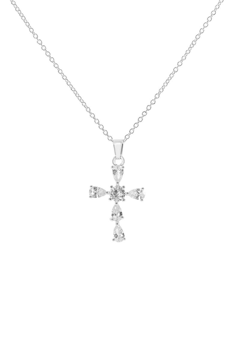 CZ Cross Pendant Necklace & Earrings Set, Alternate, color, SILVER