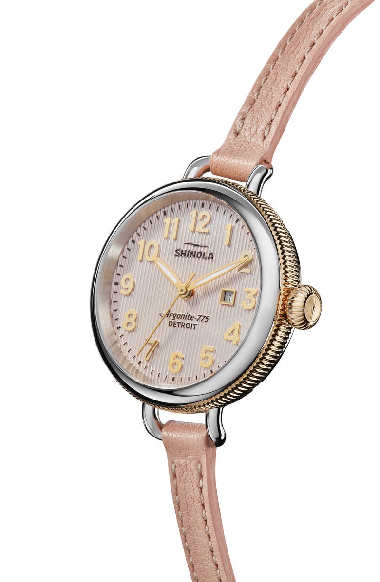 Shinola The Birdy Leather Strap Watch, 34mm, Alternate, color, Light Pink