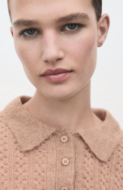 Mango Openwork Knit Polo In Brown