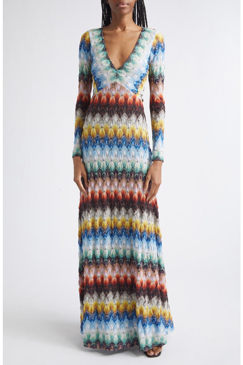 Metallic Long Sleeve Knit Lace Dress, Main, color, MULTICOLOR ON BLACK BASE