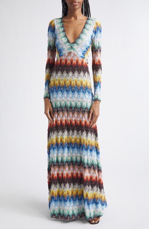 Metallic Long Sleeve Knit Lace Dress