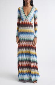 Missoni Metallic Long Sleeve Knit Lace Dress