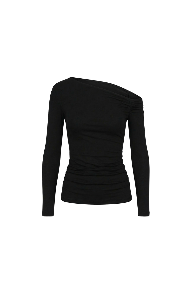 Lune Asymmetric Off-Shoulder Long Sleeve Stretch Top, Alternate, color, Black