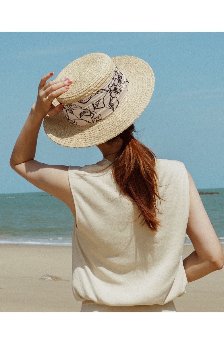 Lost Pattern "La Isla" Straw Hat with Ribbon Band, Alternate, color, Cream