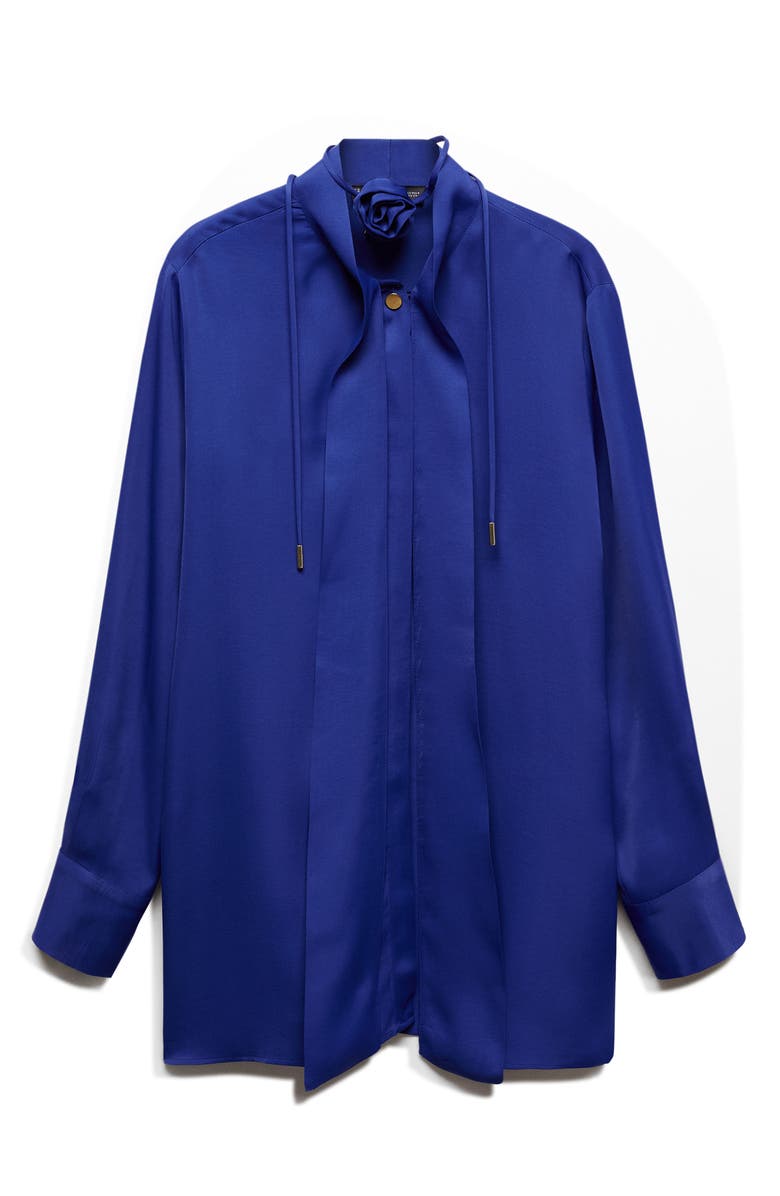 MANGO Flower Choker Tie Neck Button-Up Top, Alternate, color, 