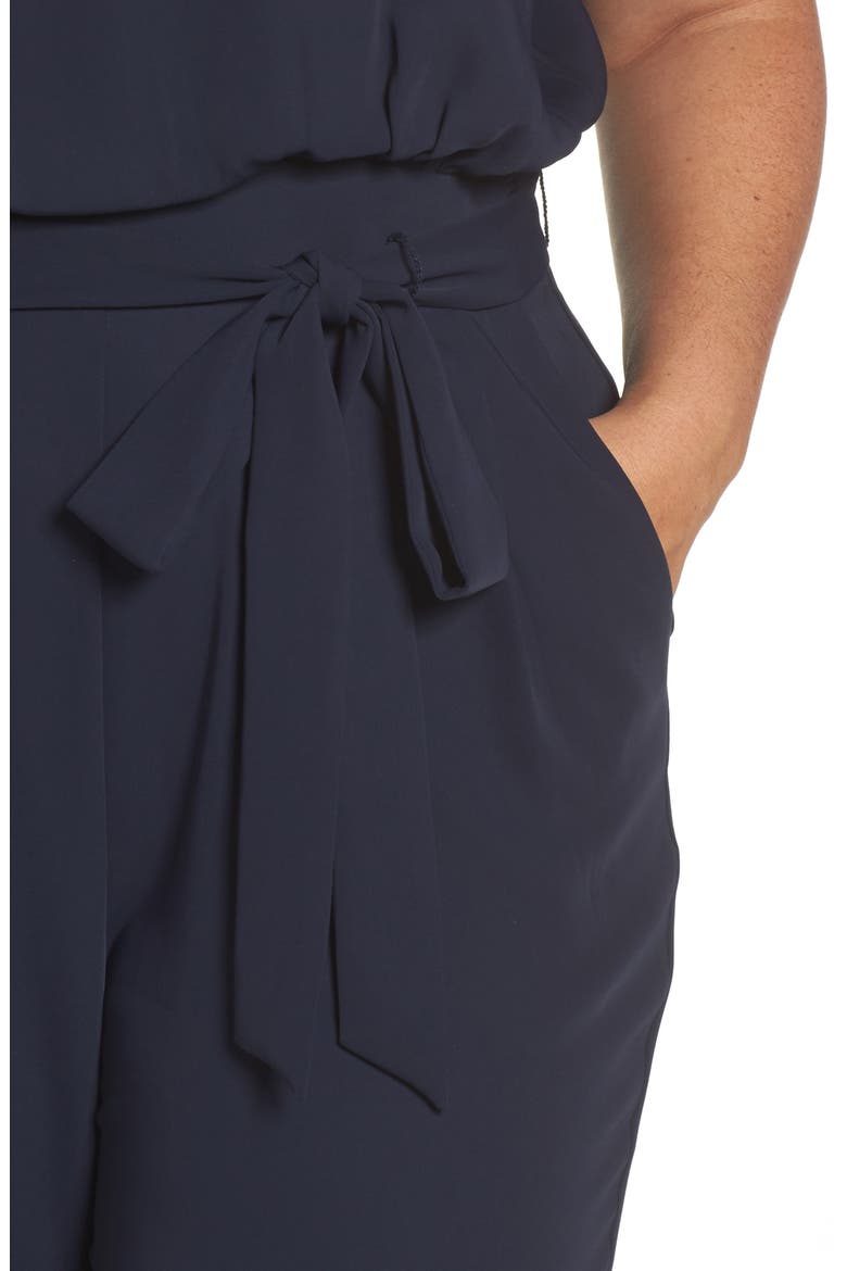 Tie Waist Crepe Wide Leg Jumpsuit, Alternate, color, NAVY
