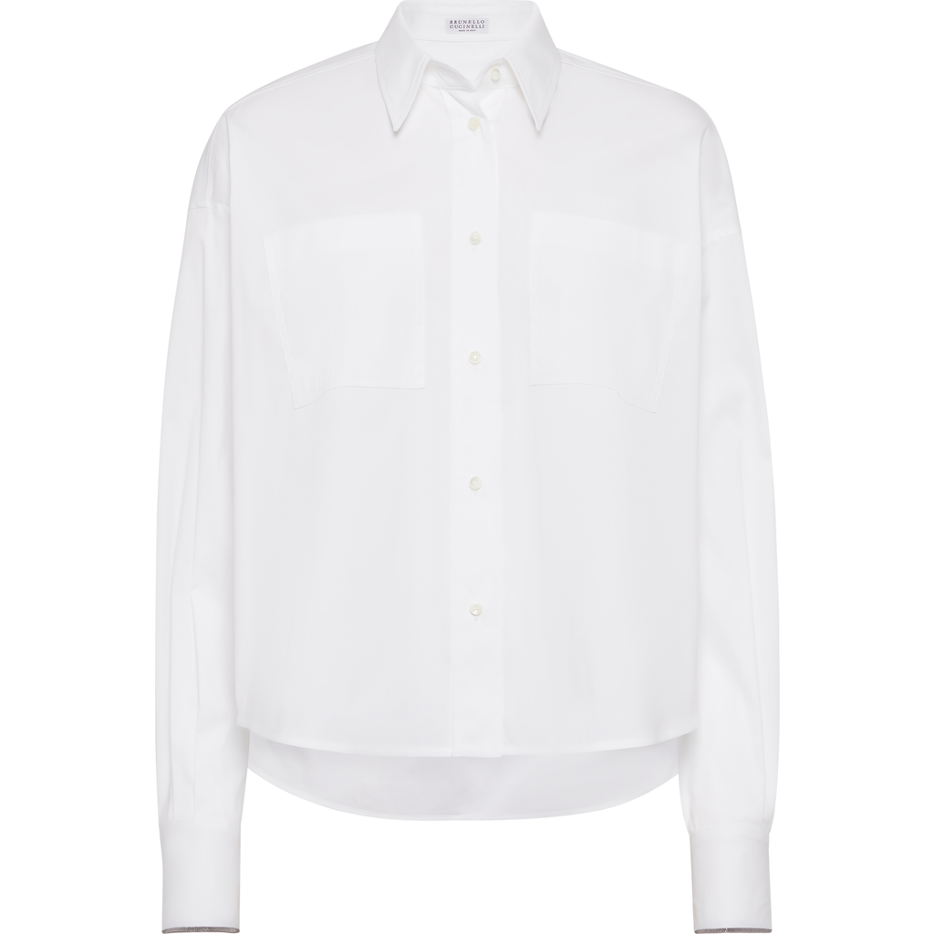 Brunello Cucinelli White Stretch Poplin Shiny Cuffs Shirt In White