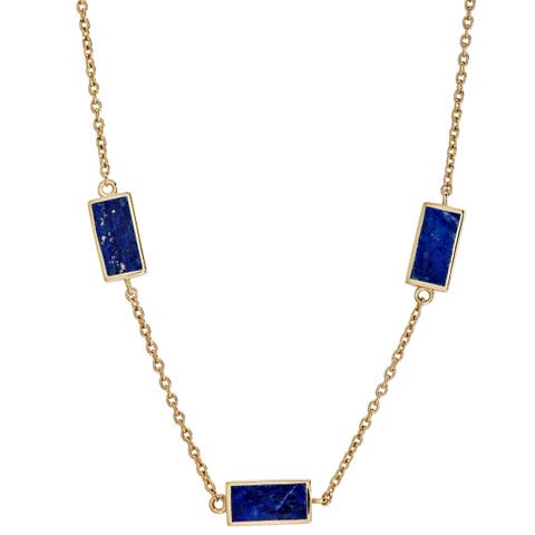 Three Station Rectangle Dash Necklace In Sterling 18K Gold Overlay
