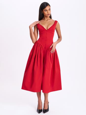Nahla Drop Waist Midi Dress with Buttons