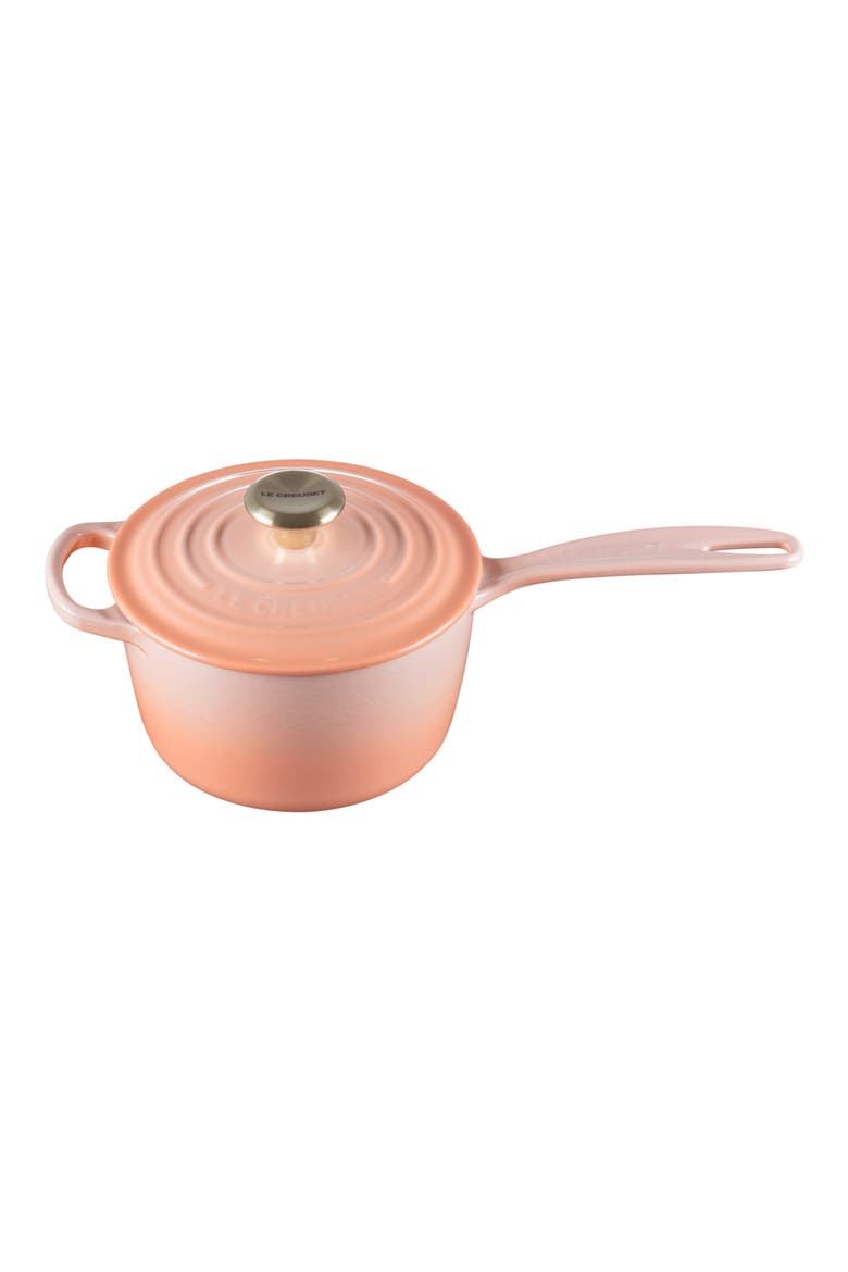 Signature 1.75-Quart Enameled Cast Iron Saucepan, Alternate, color, PECHE