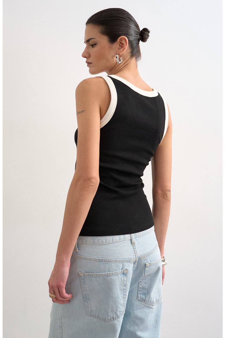Scoop Neck Stretch Cotton Rib Tank, Alternate, color, BLACK