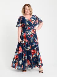 Scarlett & Jo Isabelle Printed Angel Sleeve Maxi Dress