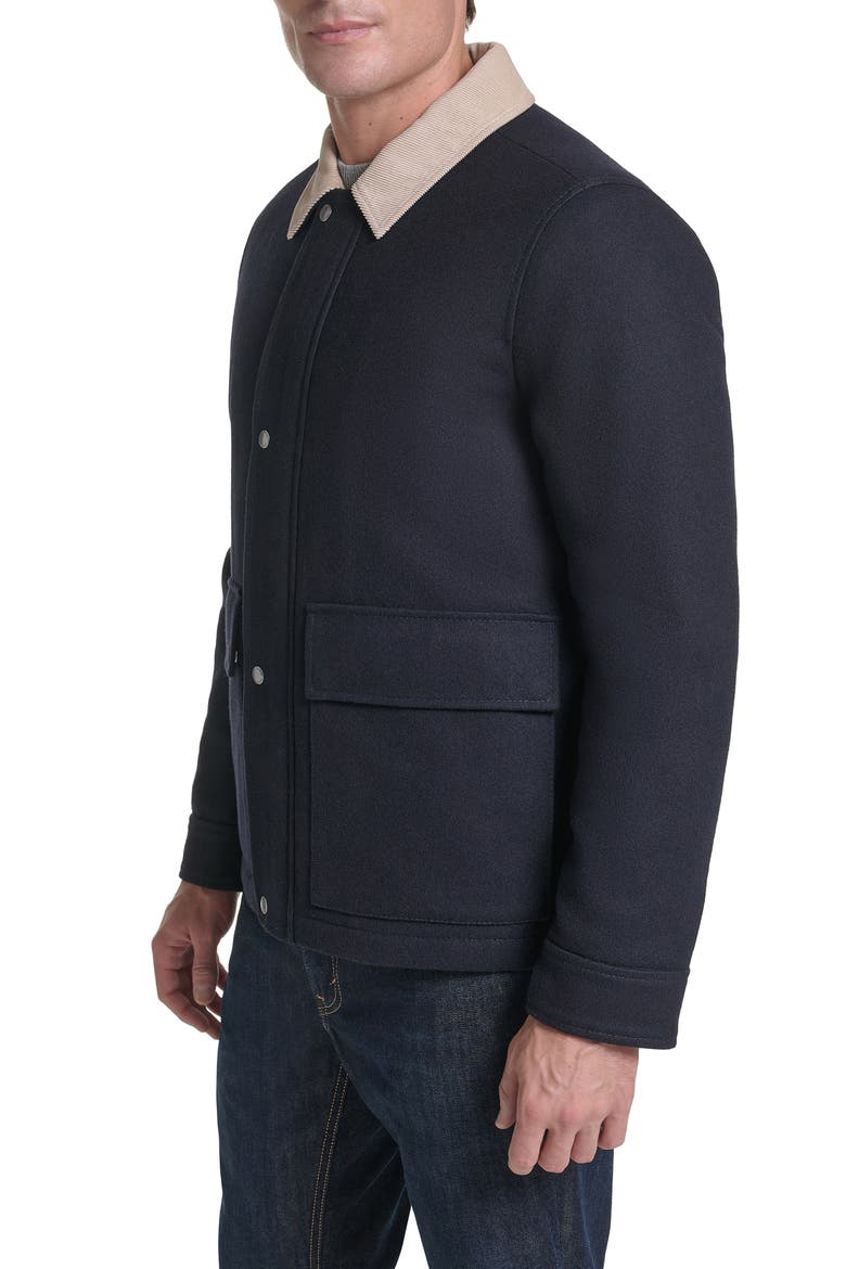 Corduroy Collar Wool Blend Barn Coat, Alternate, color, NAVY