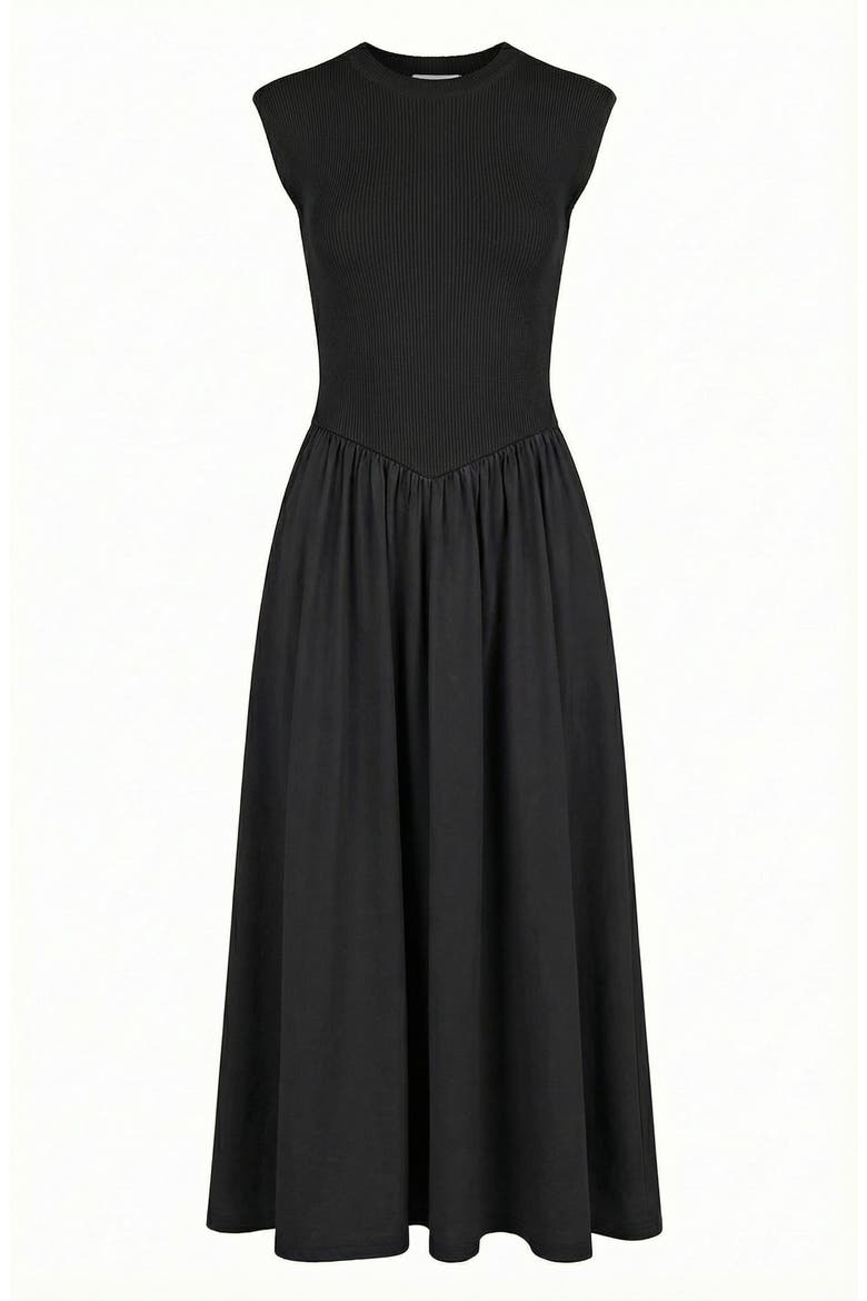 Cap Sleeve Fitted Gathered Midi Dress, Alternate, color, Black