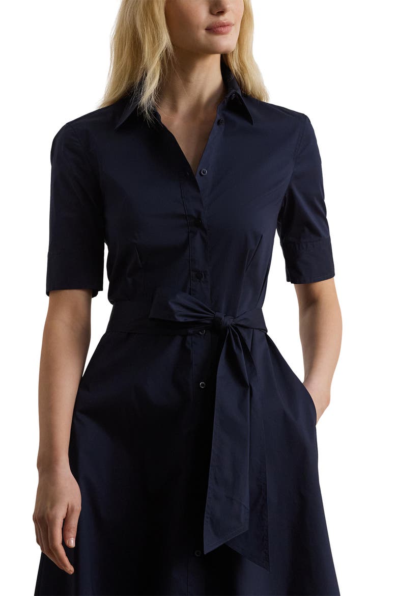 Cotton Blend Shirtdress, Alternate, color, LAUREN NAV