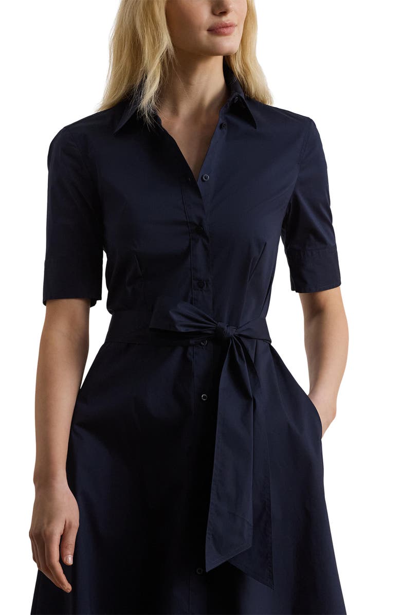 Lauren Ralph Lauren Finnbarr Silky Stretch Cotton Blend Shirtdress, Alternate, color, Lauren Navy