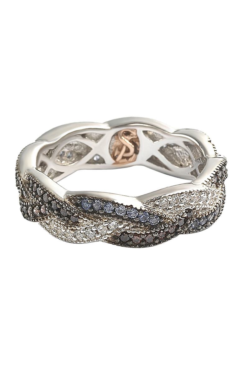 Sterling Silver Pave Sapphire & CZ Scalloped Band Ring, Alternate, color, BLUE